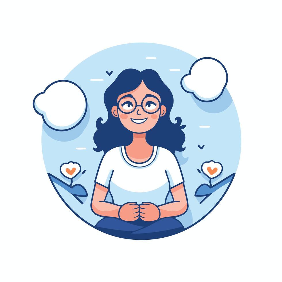 A woman with glasses and a white shirt is sitting in a circle vector