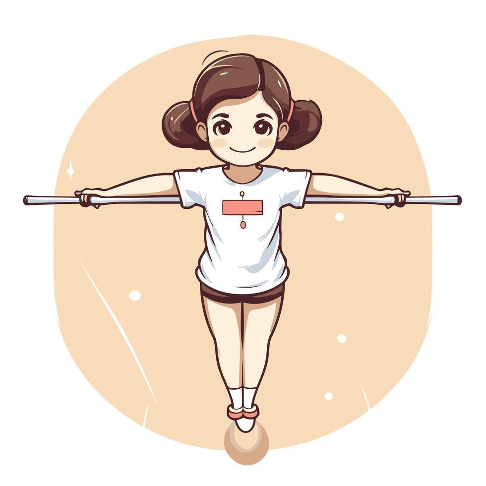 A cartoon girl doing a pull up vector