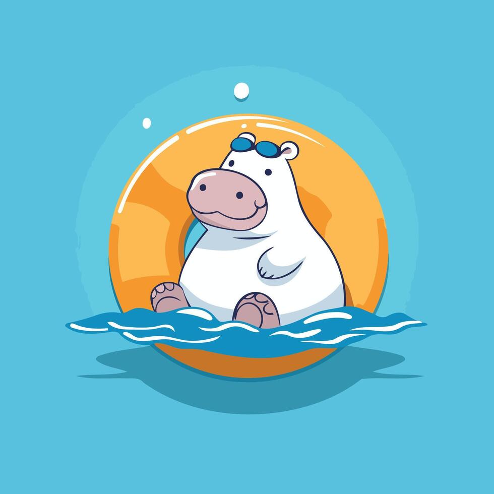 A cartoon hippo in the water with sunglasses vector