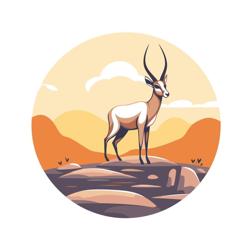 Antelope standing on a hill in the desert vector