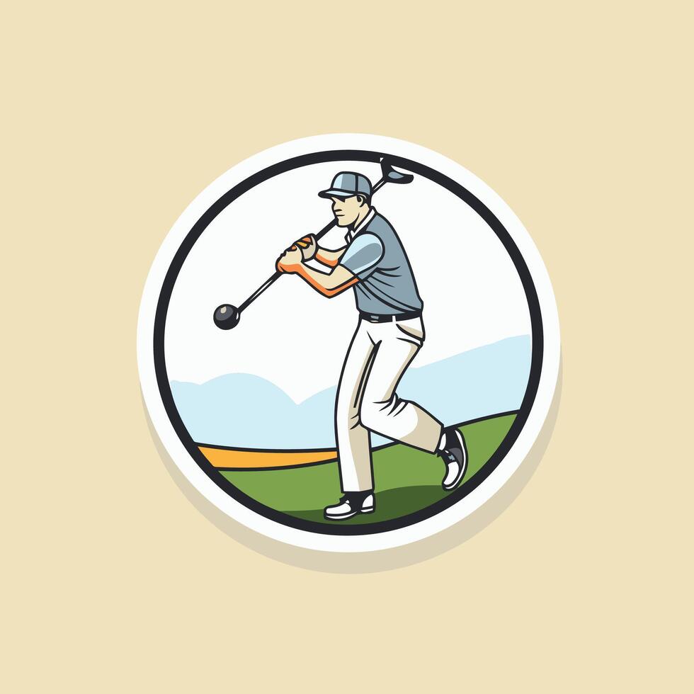 A man playing golf in a round sticker vector