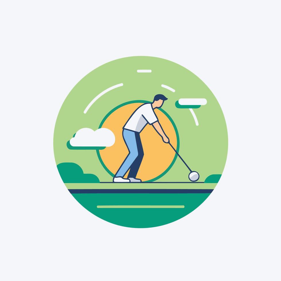 Golf icon with man playing golf on a green background vector