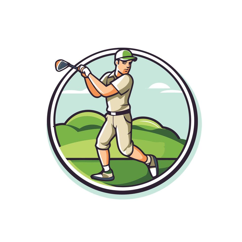 Golf player swinging club icon illustration vector