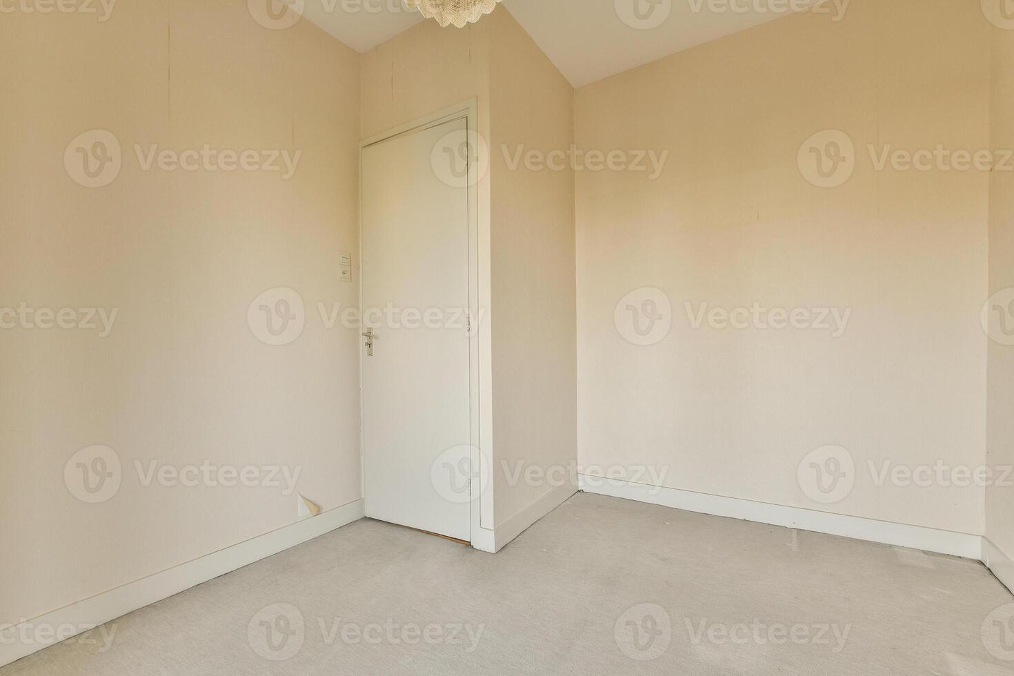 An empty room with a door and a ceiling fan photo