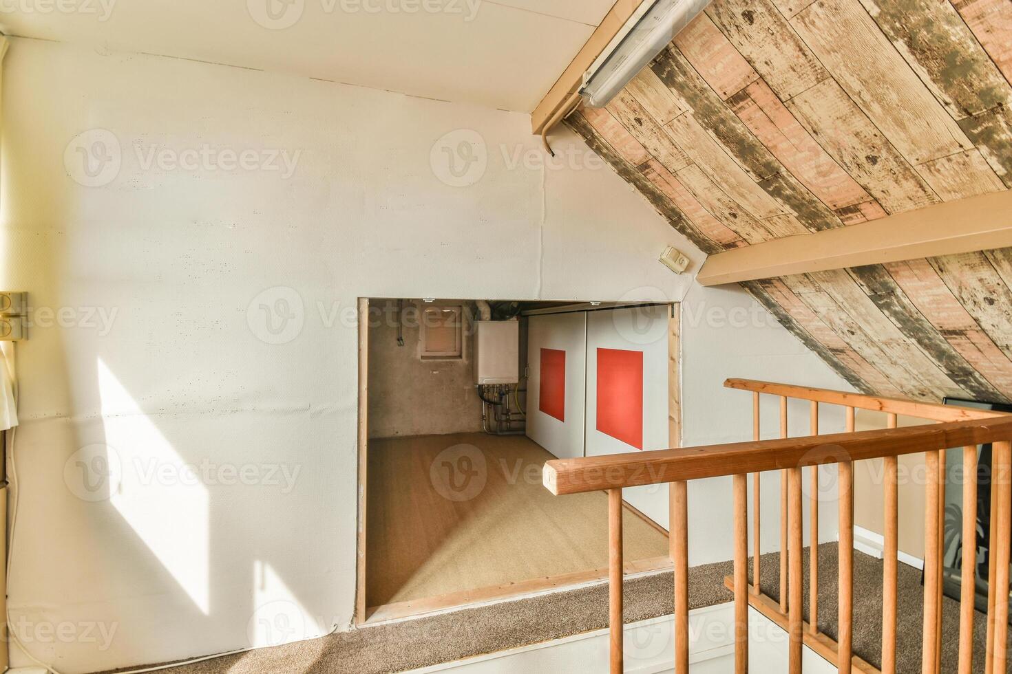 A wooden staircase photo