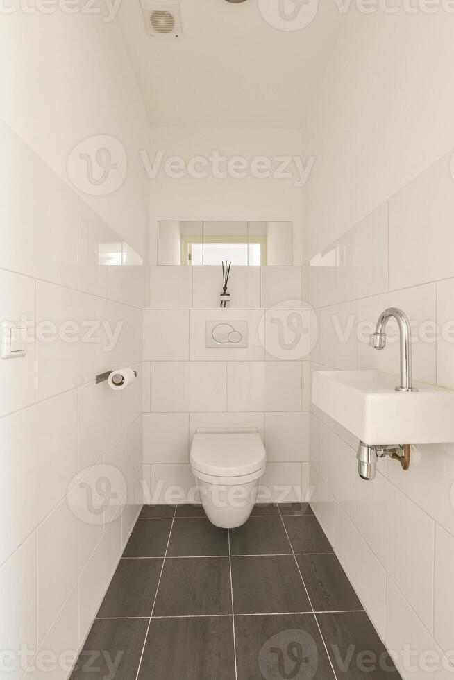 A bathroom with a toilet and a sink photo