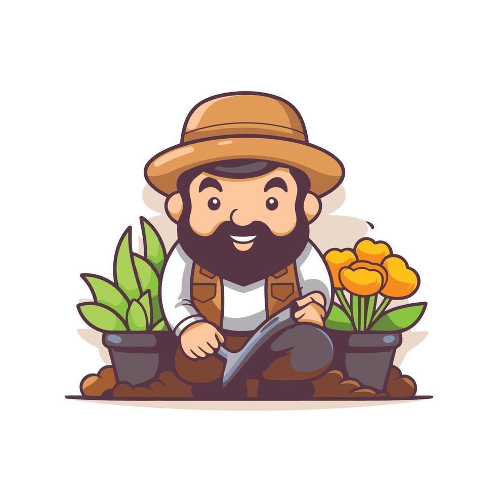 A cartoon man with a beard sitting in the garden vector