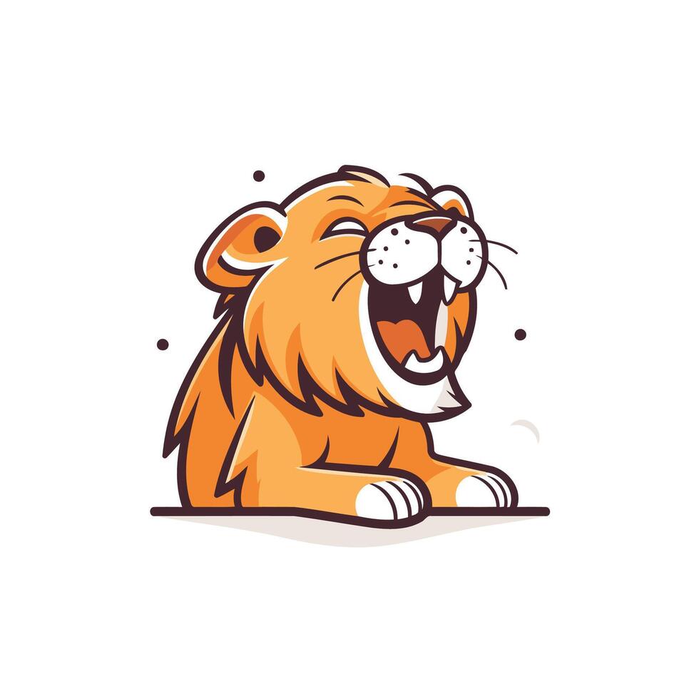 A cartoon lion sitting on the ground with its mouth open vector