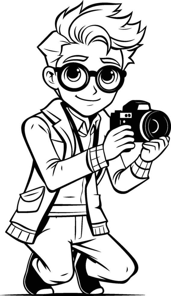 A cartoon boy with glasses and a camera vector