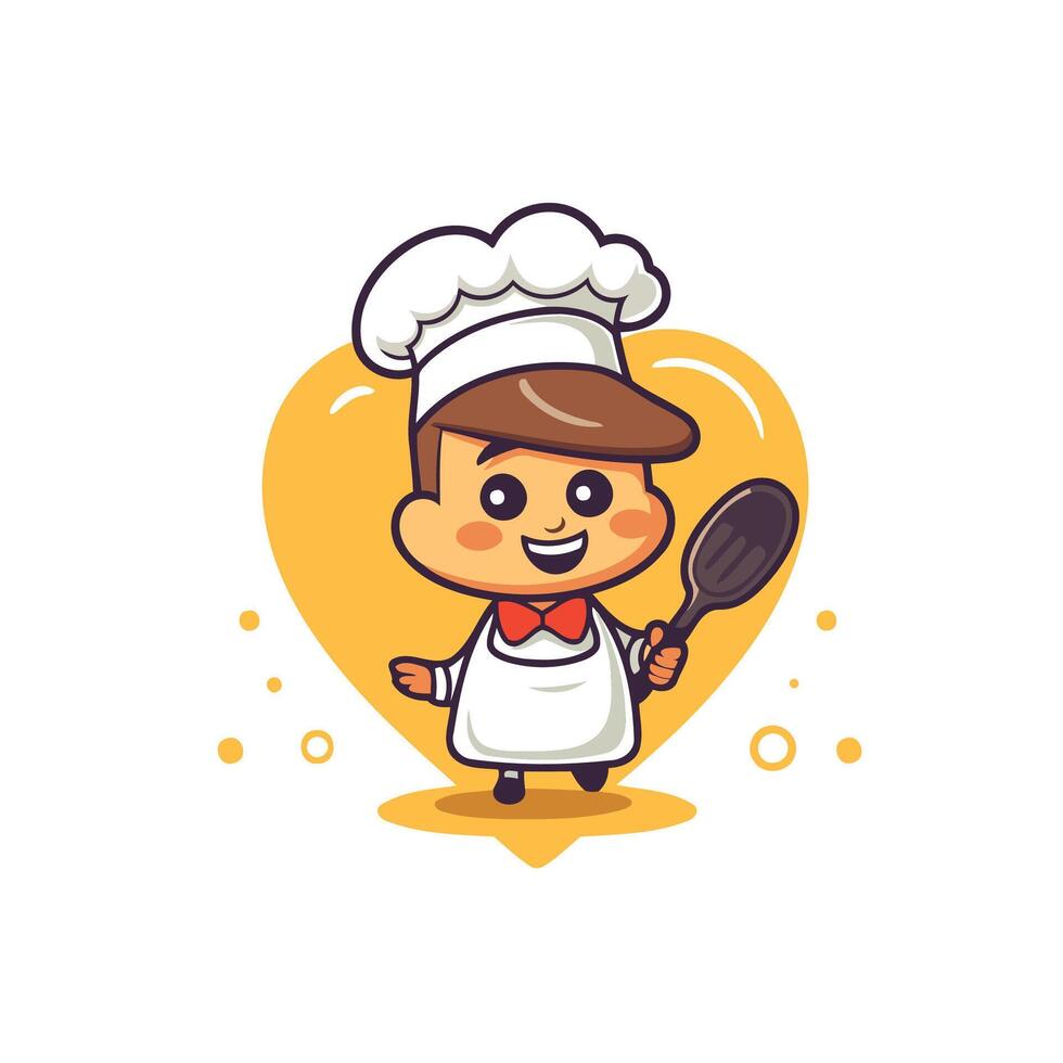 A cartoon chef holding a spatula and a spatula vector