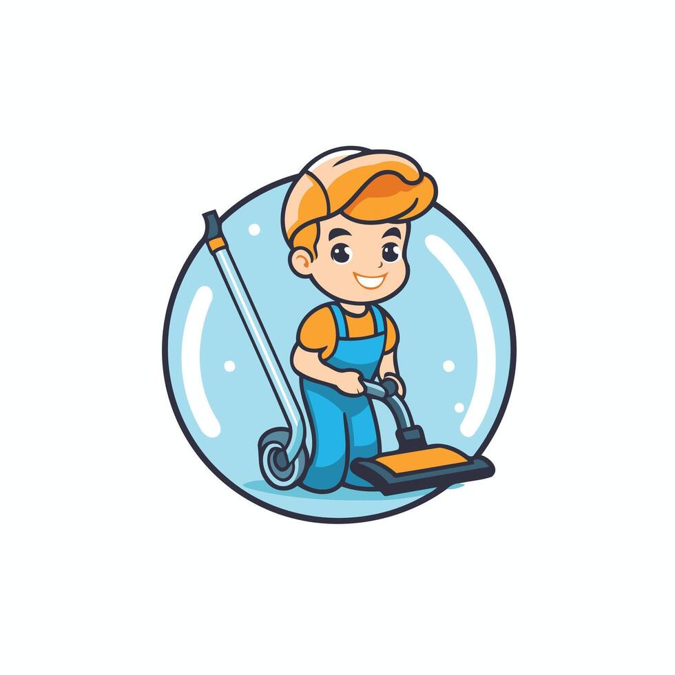 A cartoon boy with a vacuum cleaner vector