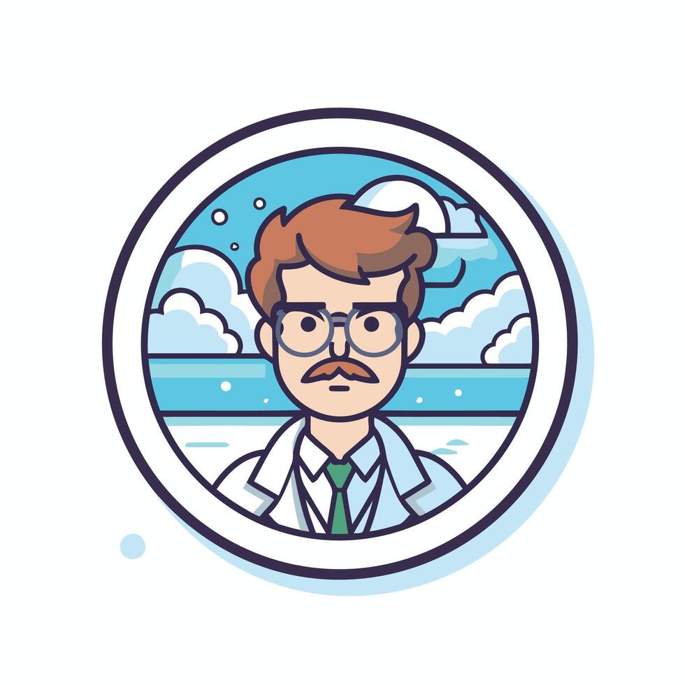 A man with glasses and mustache in a round frame vector