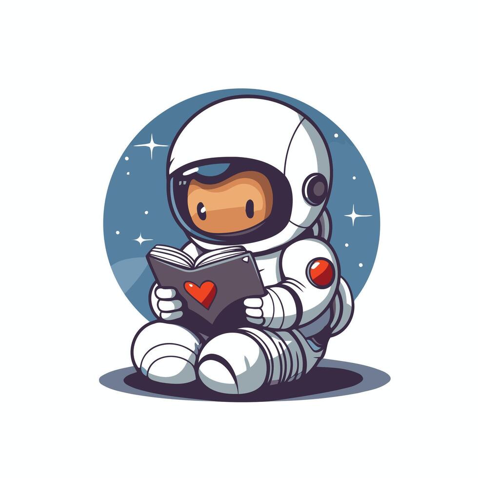 An astronaut reading a book with a heart vector
