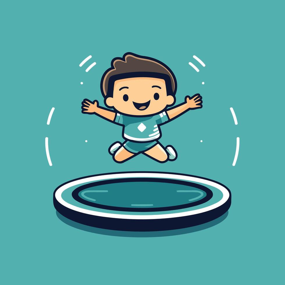 Cartoon boy jumping on trampoline vector