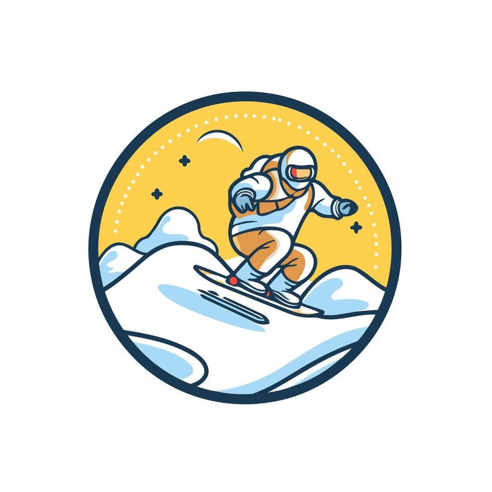 Snowboarder in space suit riding down mountain vector