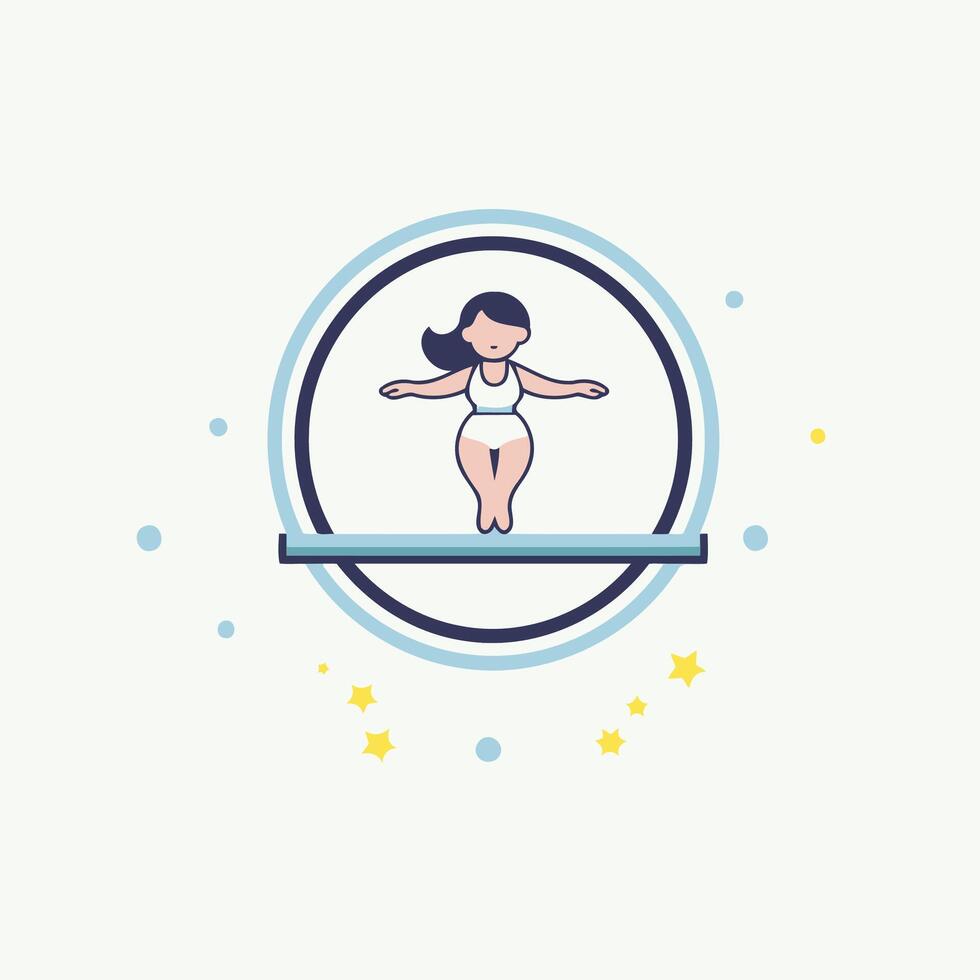 A girl in a swimsuit is standing on a diving board vector