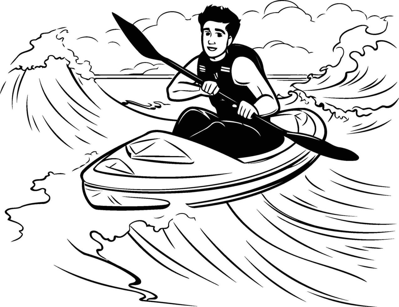 A man kayaking on the ocean wave vector