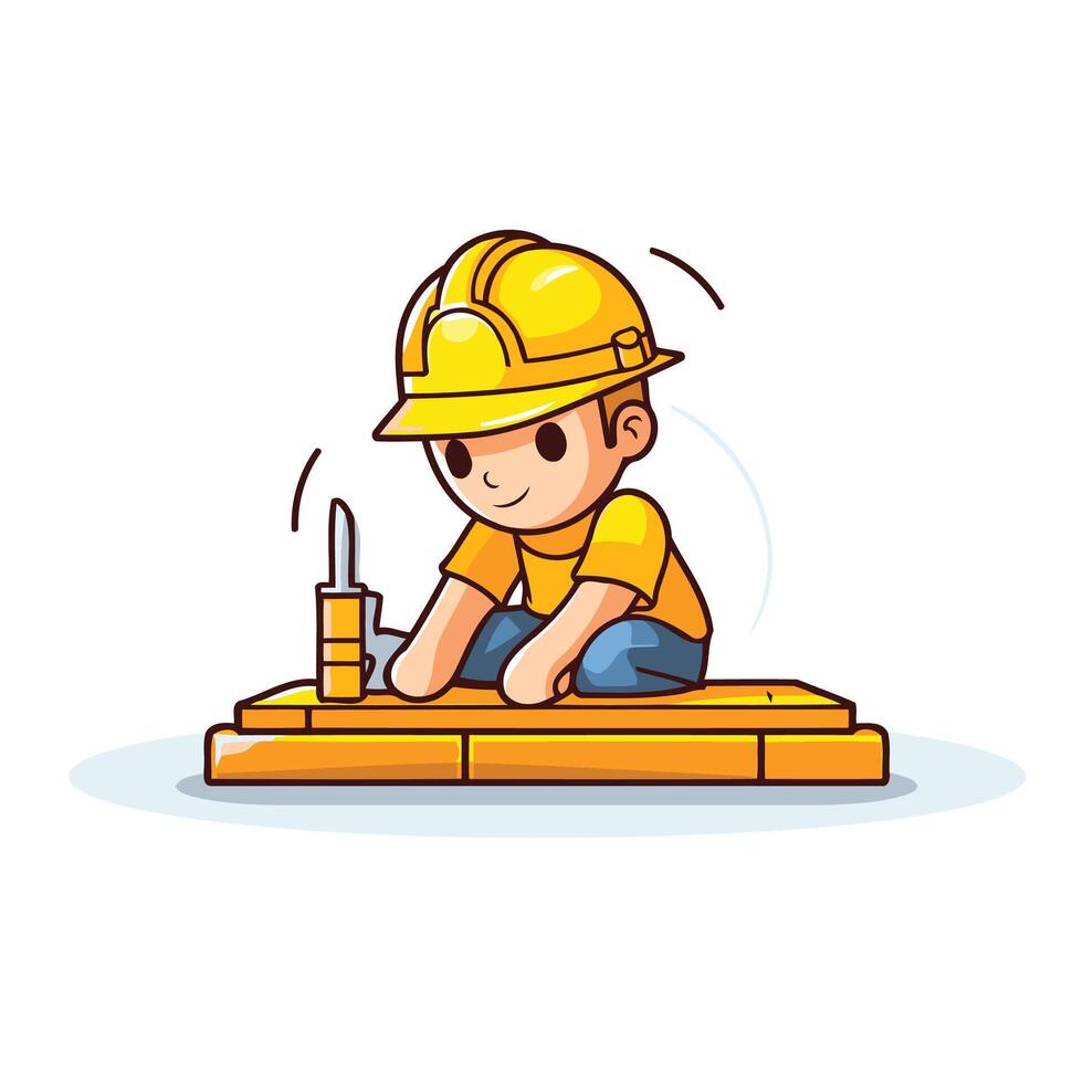 A cartoon construction worker with a hammer and a hammer vector