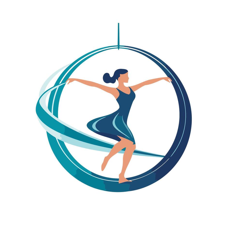 A woman in a blue dress is dancing in a circle vector
