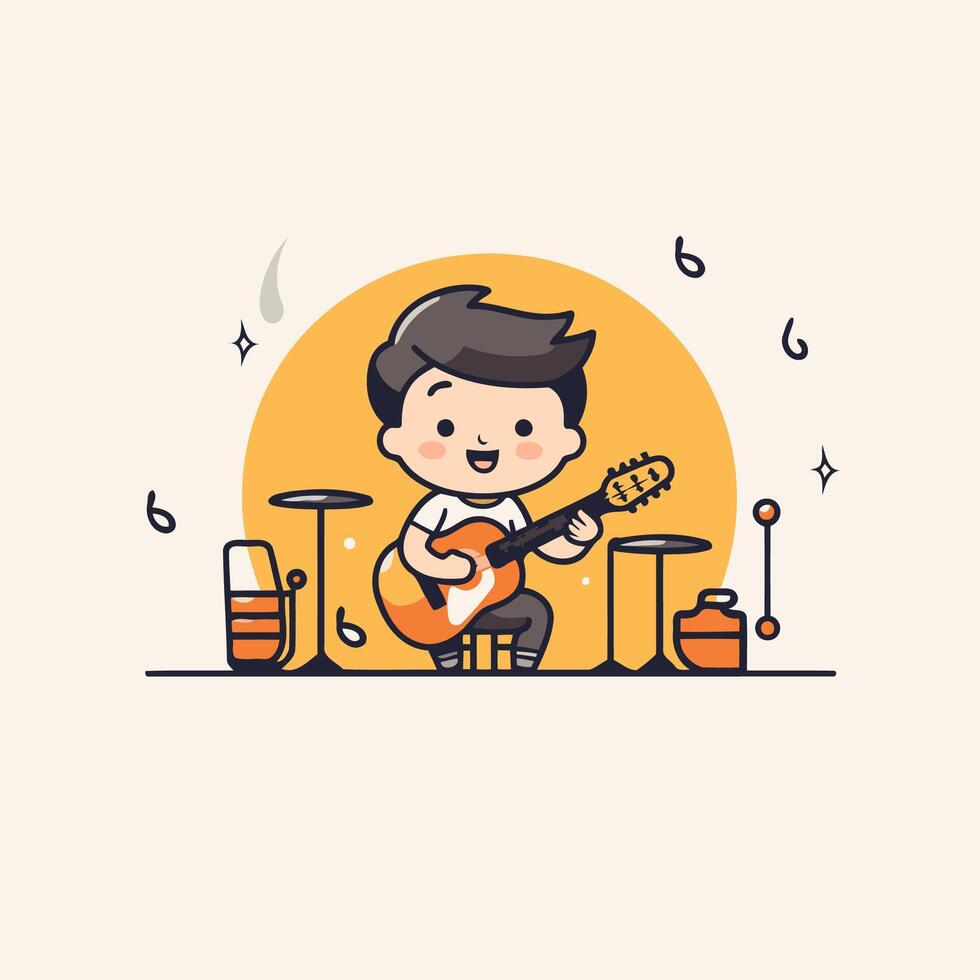 A cartoon character playing guitar and drums vector