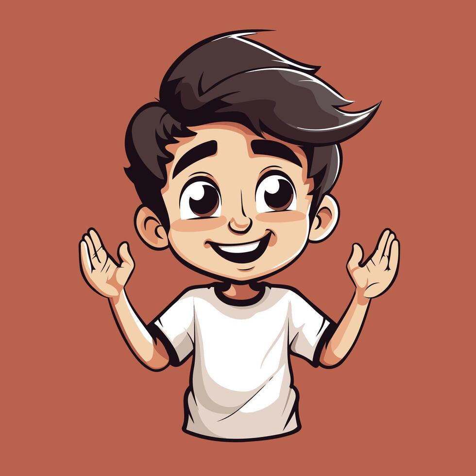Cartoon boy with hands up, smiling vector
