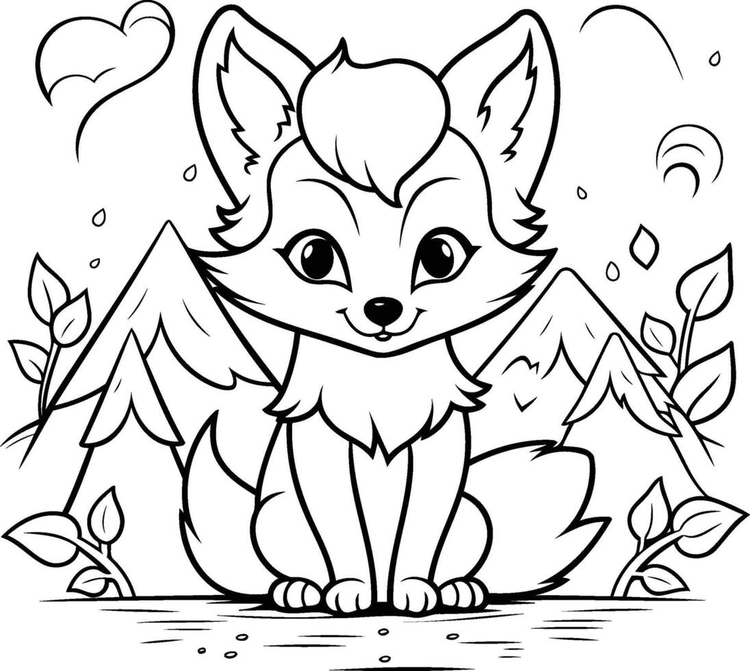 A cute fox coloring page for kids vector