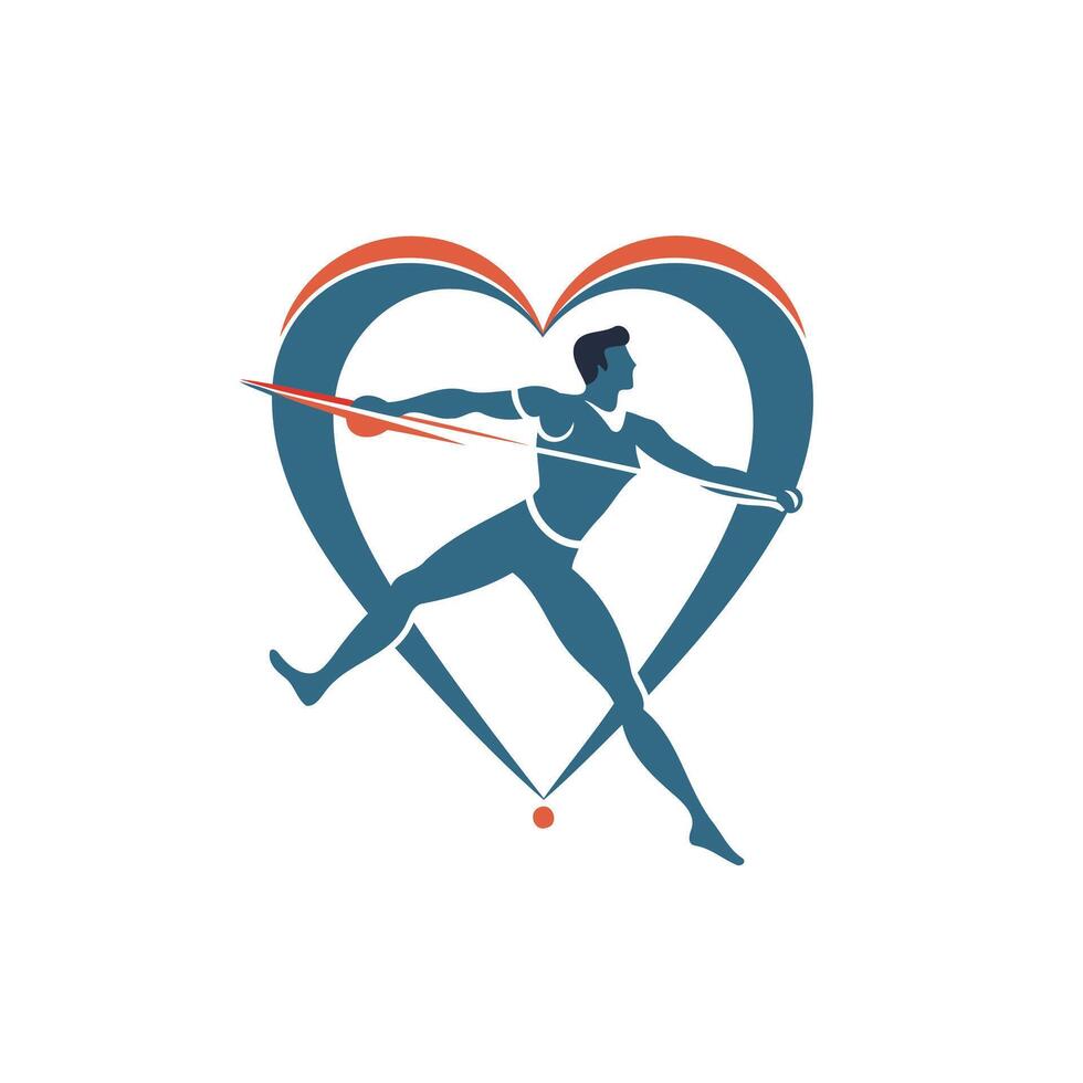 Athlete with a spear in the heart shape vector