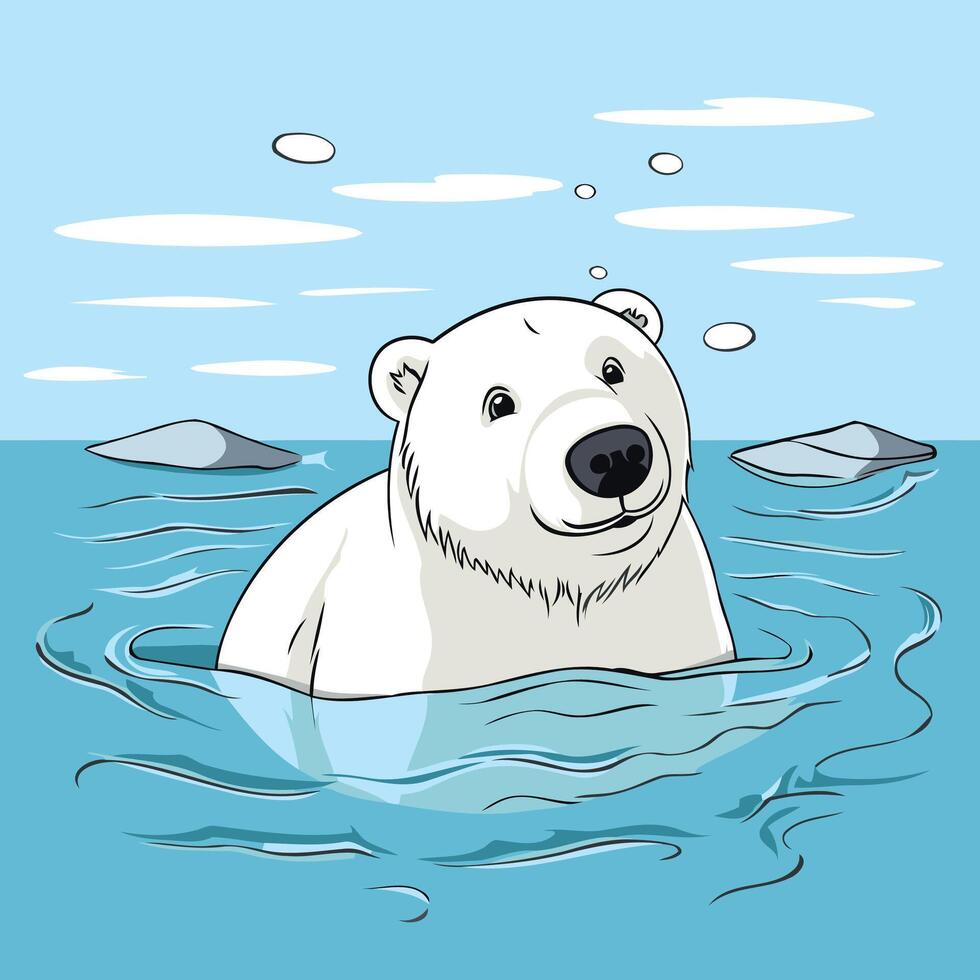 A cartoon polar bear swimming in the water vector