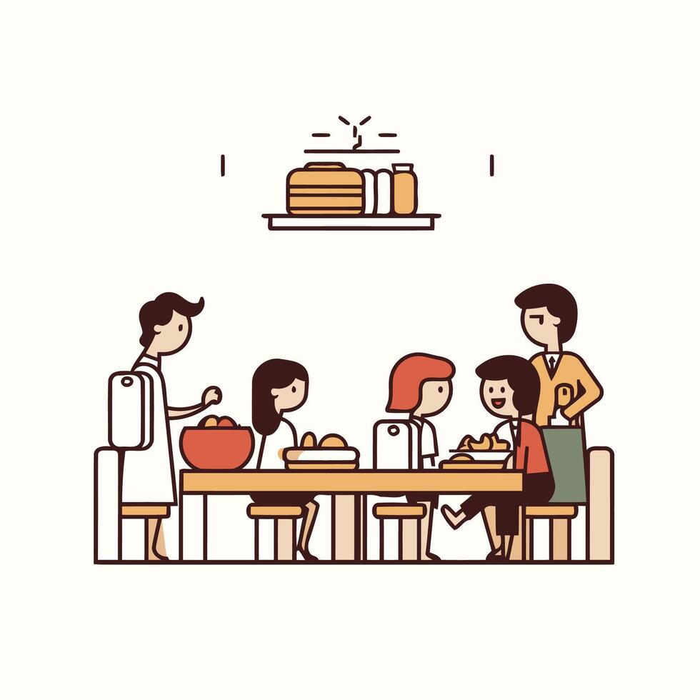 People eating lunch in a restaurant line art illustration vector