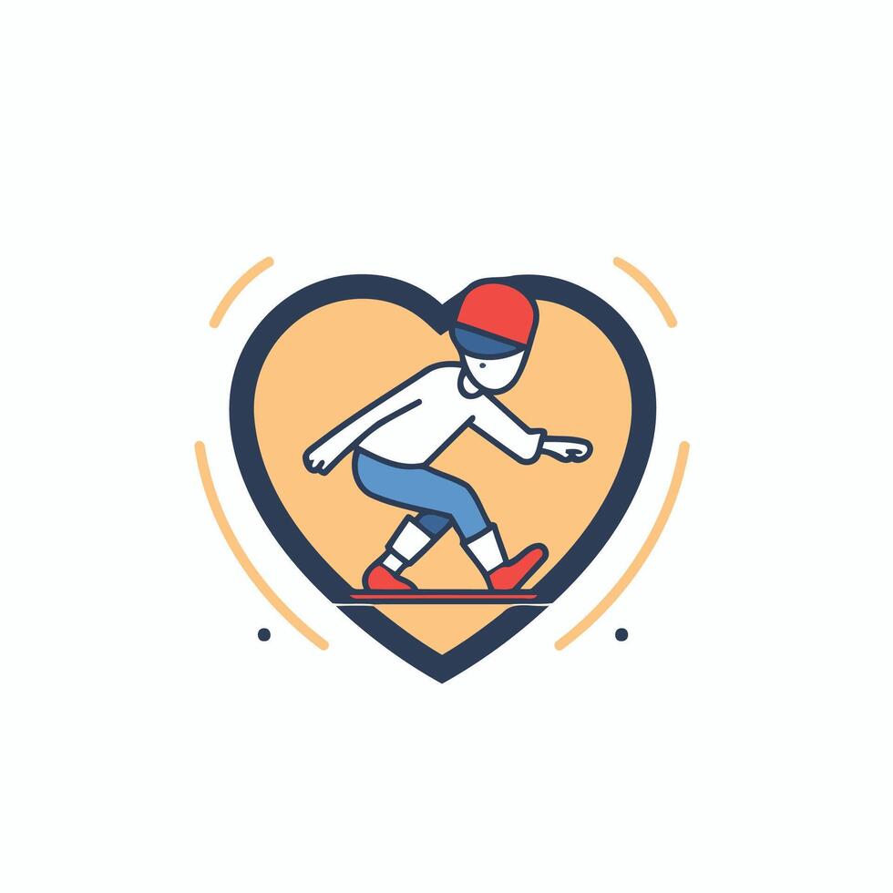 A skateboarder is riding in a heart shape vector