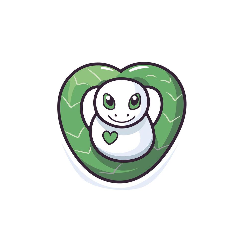 A cute little green snake with a heart vector