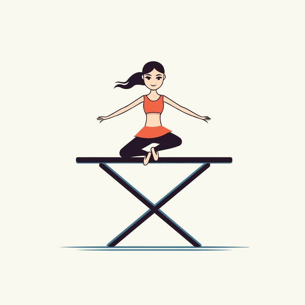 A woman is sitting on a table doing yoga vector