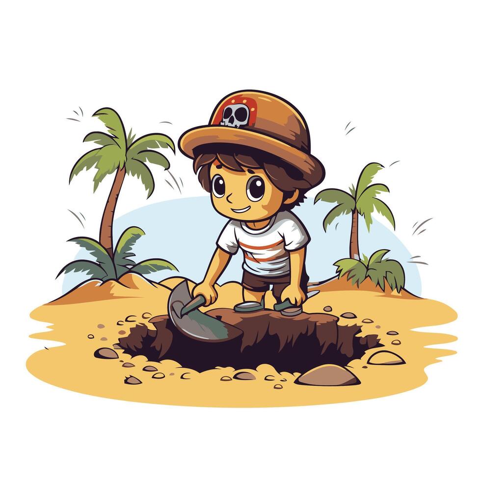 A cartoon boy digging in the sand vector