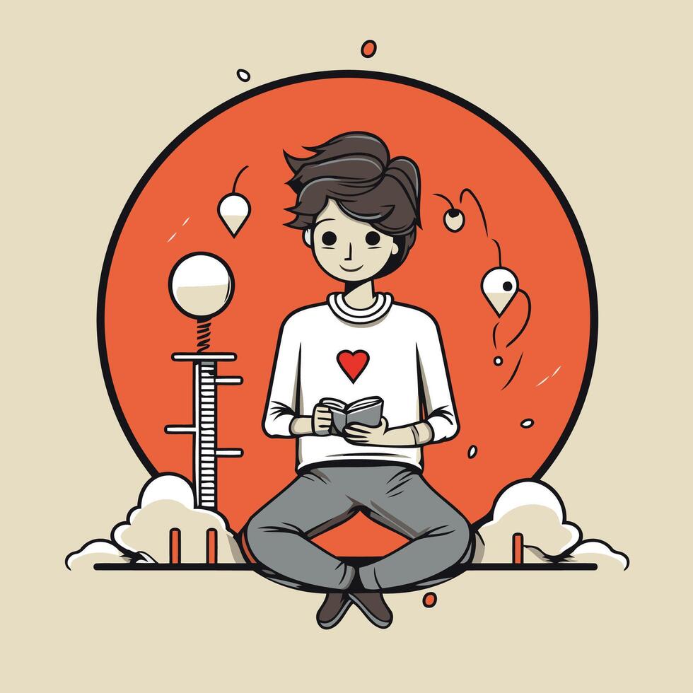 A man sitting in a lotus position with a heart on his chest vector