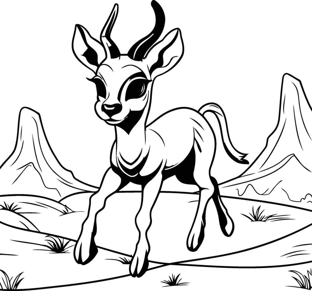 A cartoon antelope running in the desert coloring pages vector