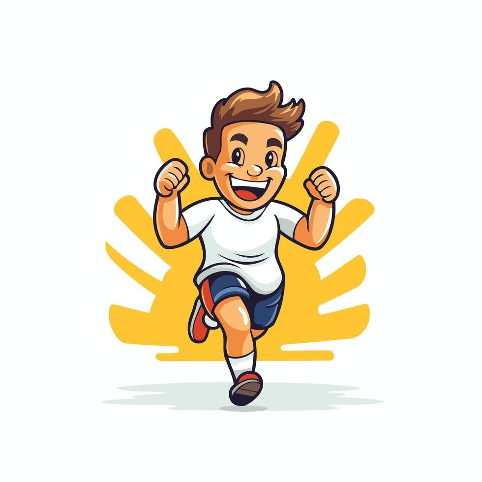 A cartoon boy running with his arms up vector