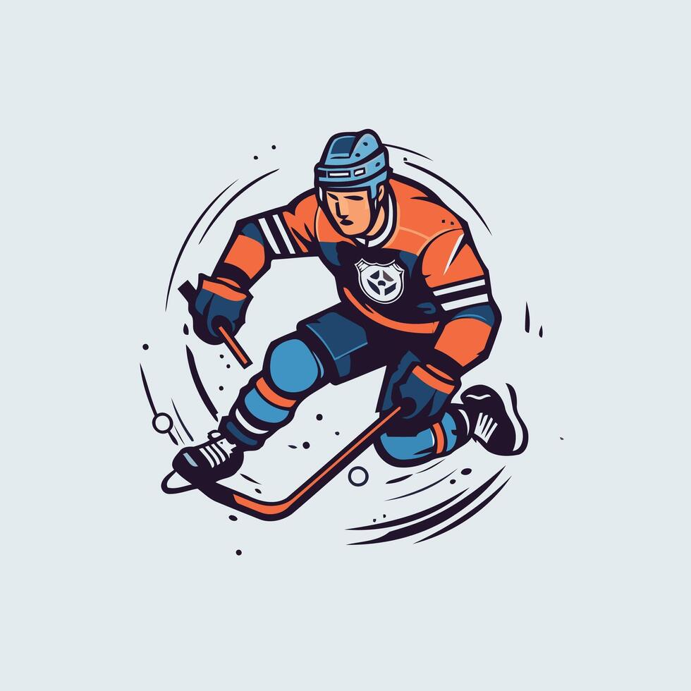 A hockey player in an orange and blue uniform is skating vector