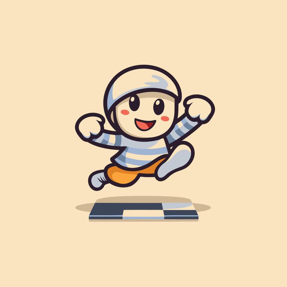 A cartoon character jumping on a computer vector
