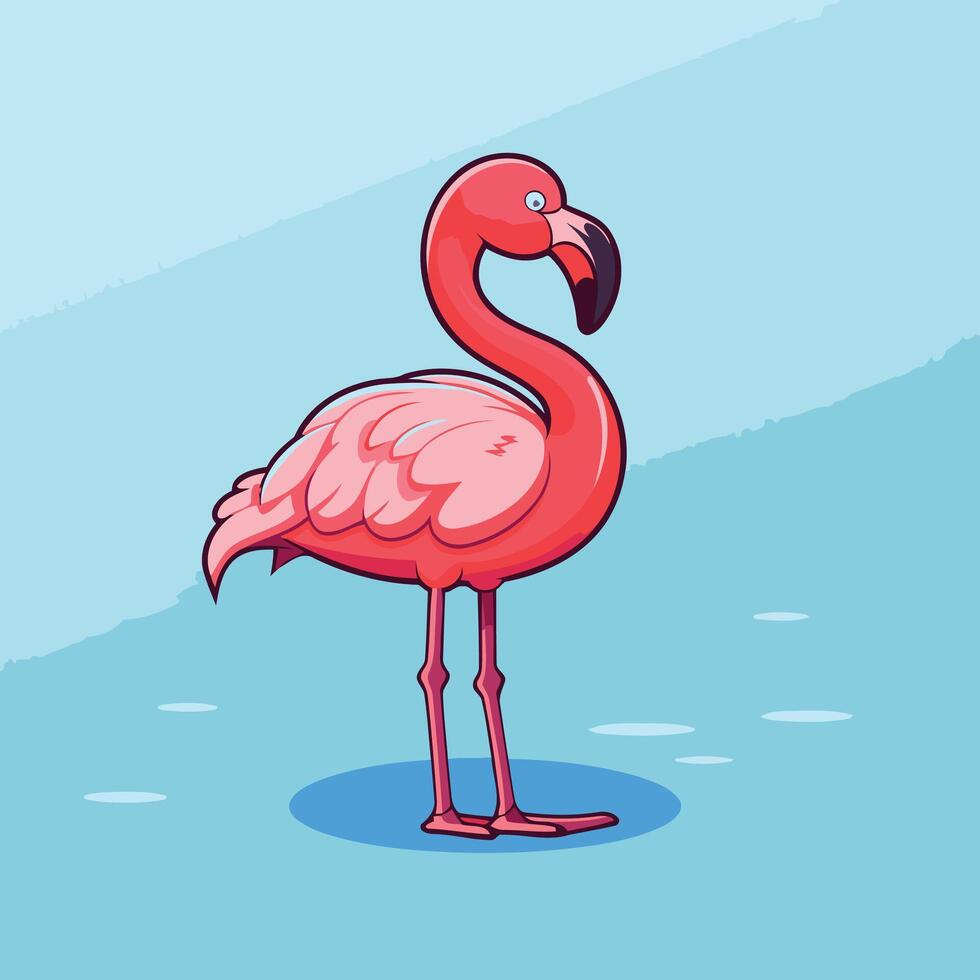 A cartoon flamingo standing on a blue background vector