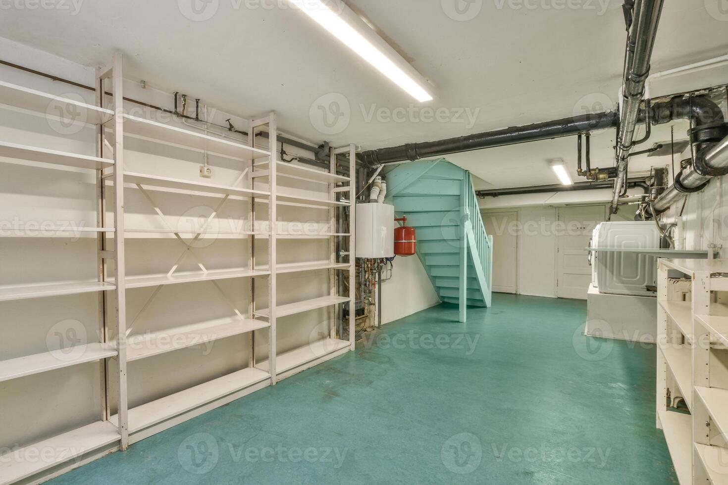 A room with shelves and a ladder in it photo