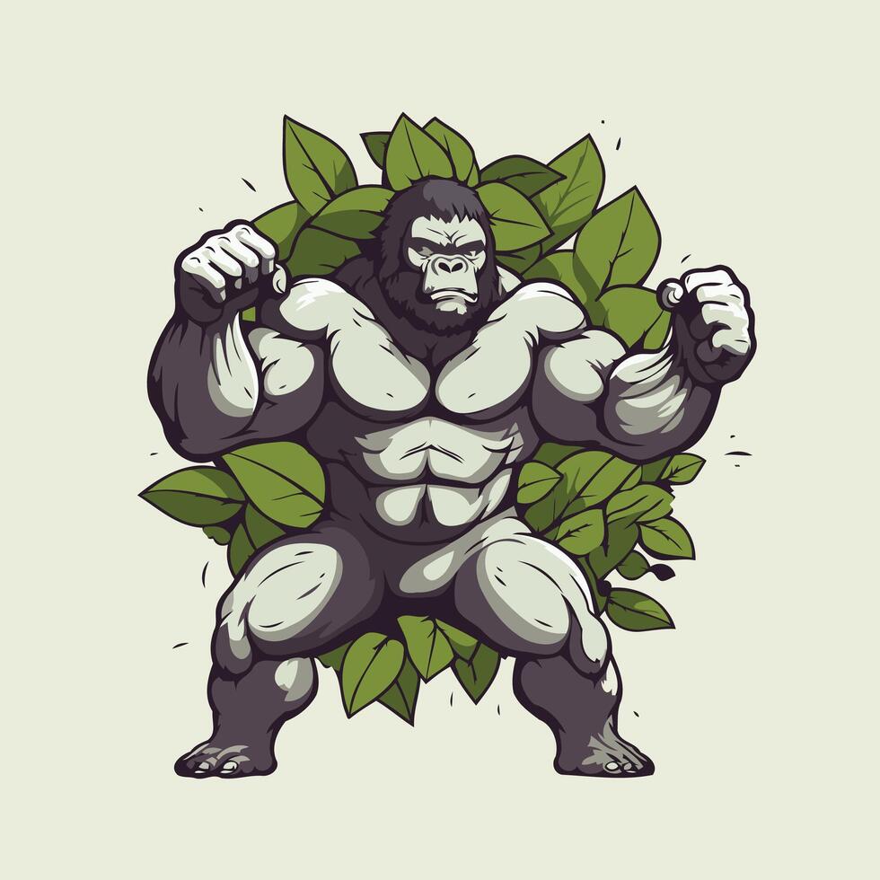 Gorilla with green leaves on his body vector