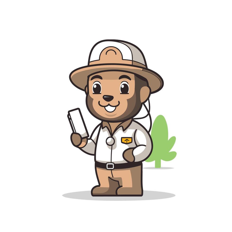 A cartoon bear wearing a hat and holding a card vector