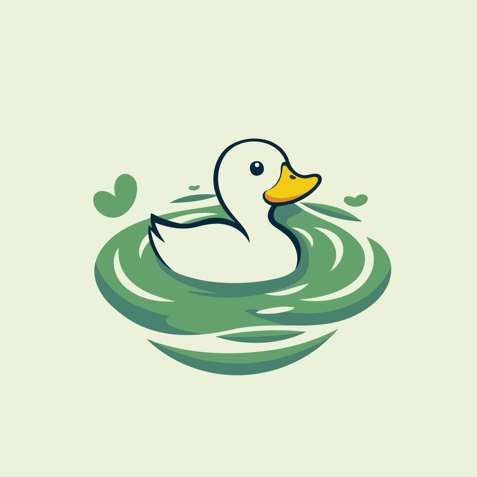 A duck swimming in a green pool with hearts vector