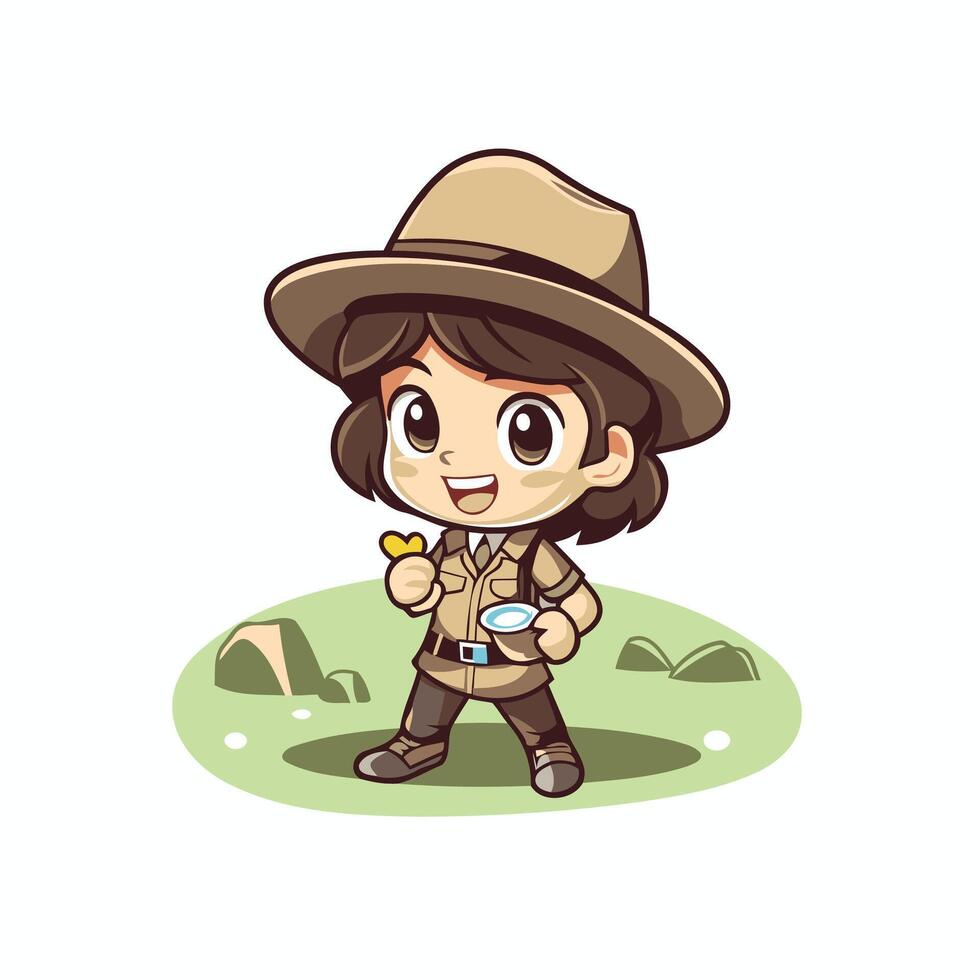 A cartoon character wearing a hat and holding a cup vector