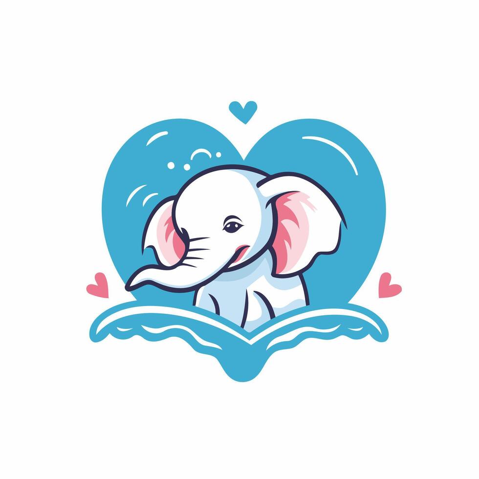 An elephant is sitting on a book with hearts vector