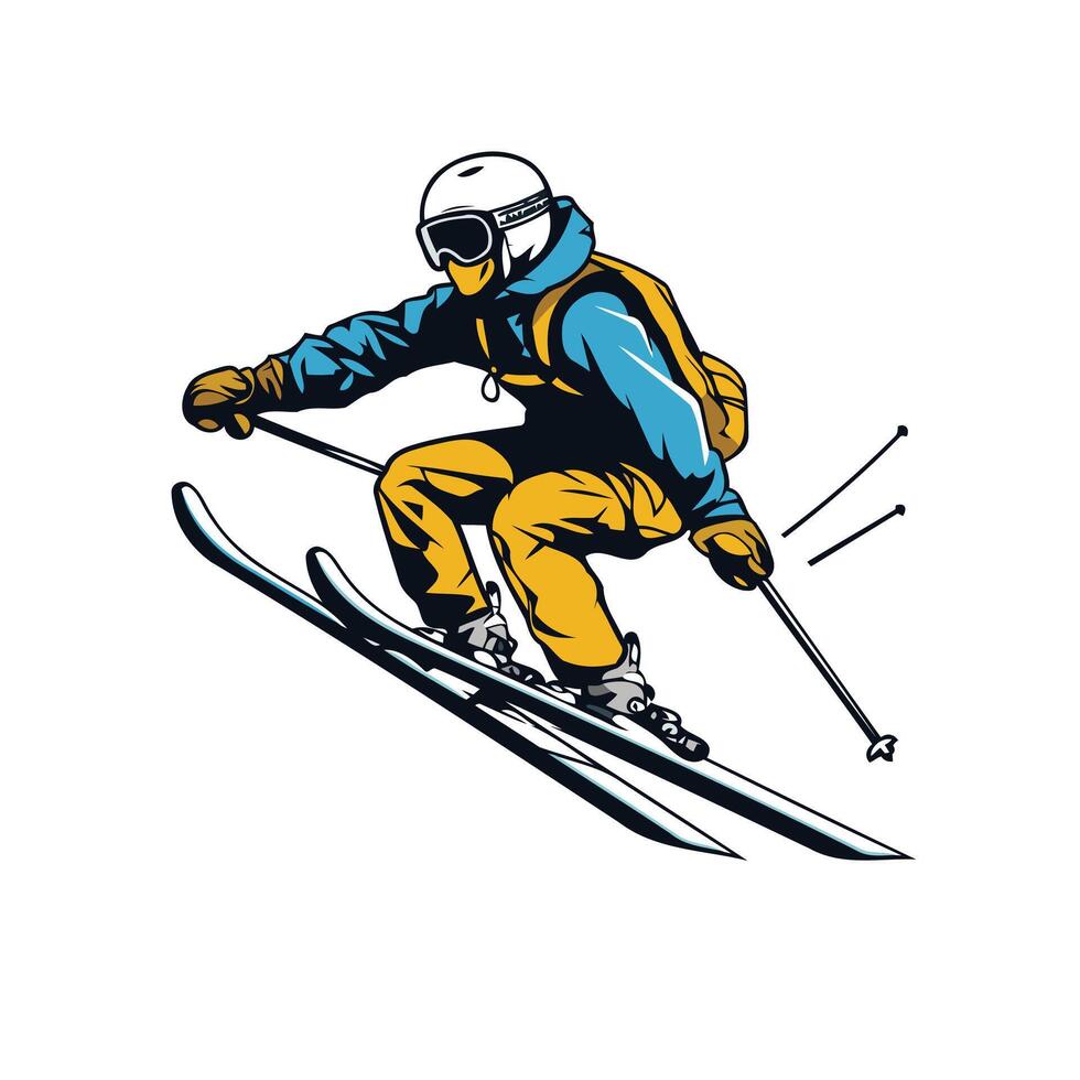 A skier is jumping down a slope vector