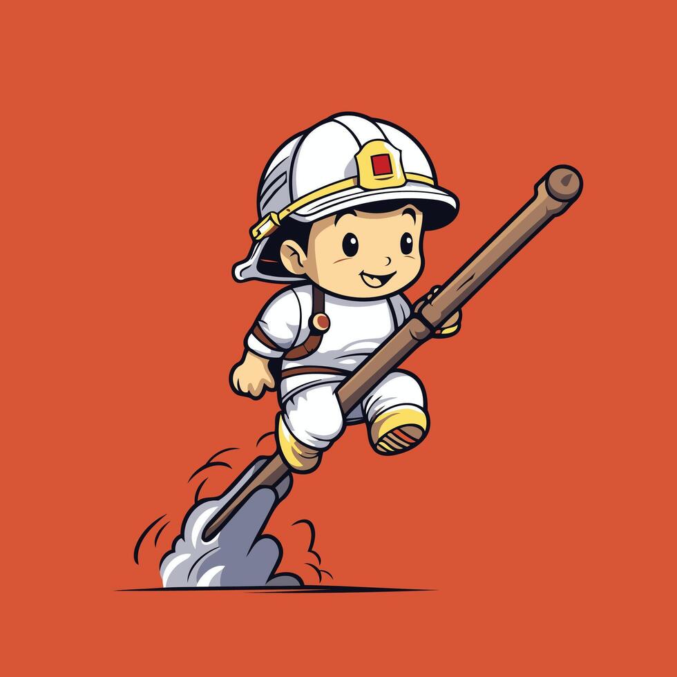 A cartoon fireman with a stick in his hand vector