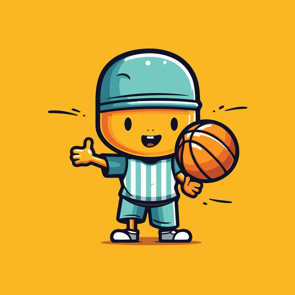 Cartoon character holding a basketball ball vector
