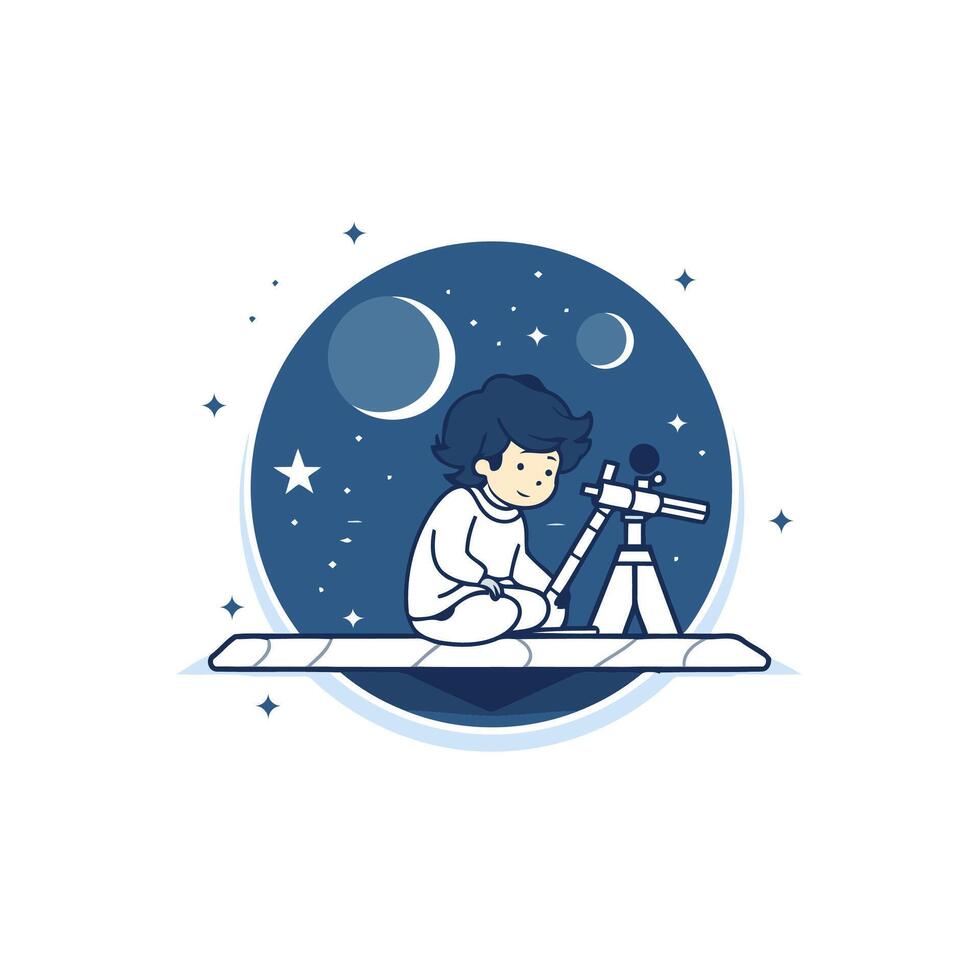 A boy is looking at a telescope in the sky vector