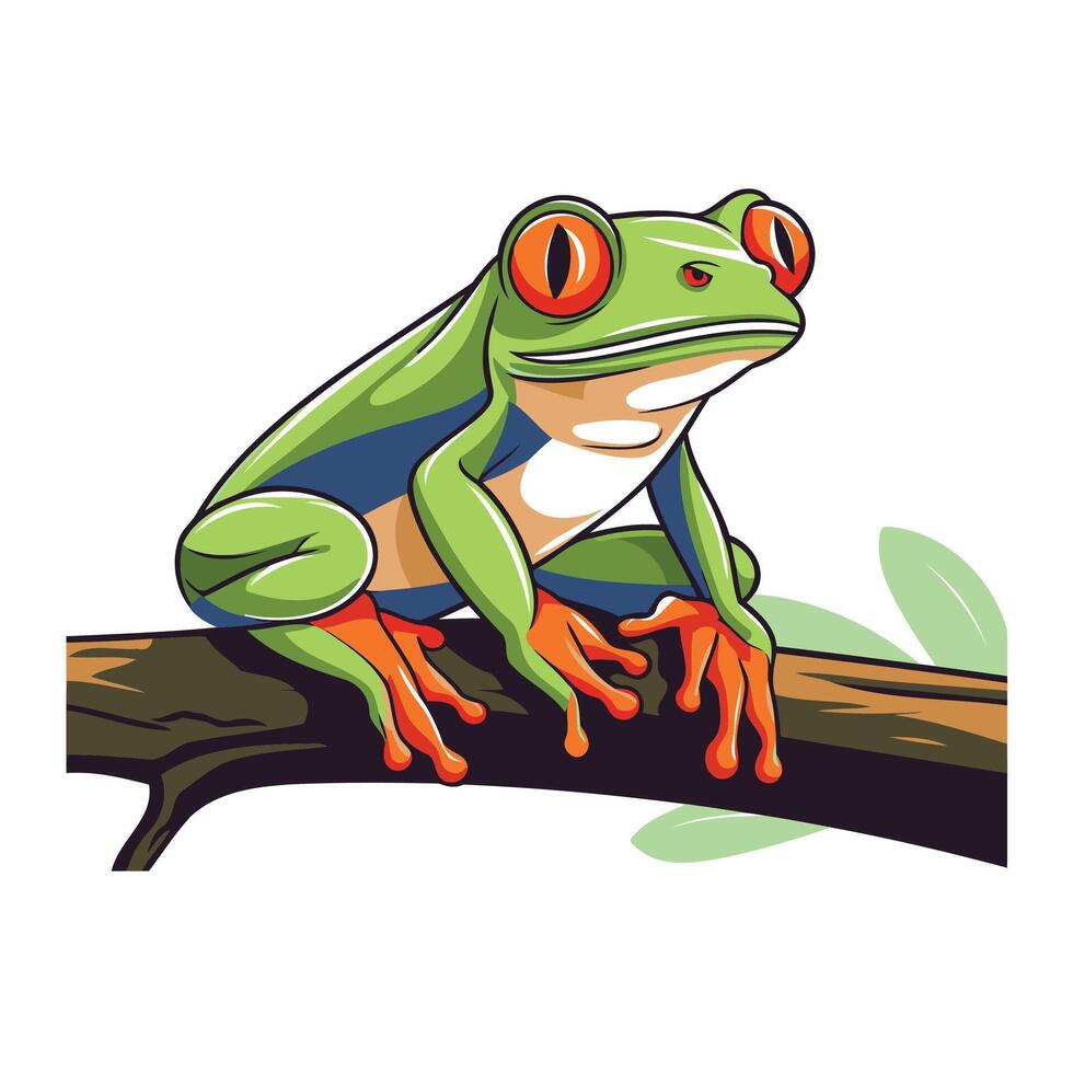 A cartoon frog sitting on a branch vector
